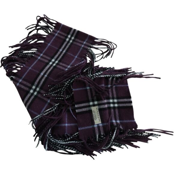 Burberry Accessories - Burberry Cashmere Plaid Scarf Double Fringe in Purple